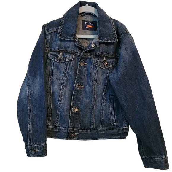 Place Girls Denim Jacket Size S (6) Blue Solid 100% Cotton Long Sleeves Collared - Picture 1 of 5